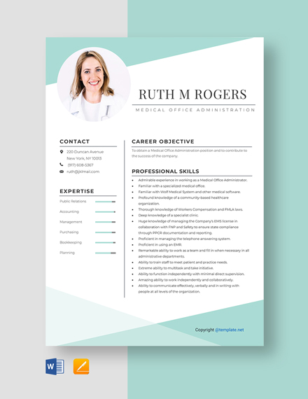 Medical Office Administration Resume Template - Word, Apple Pages
