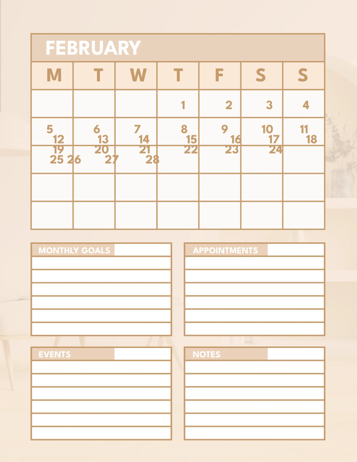 Free Interior Design Monthly Planner Template to Edit Online