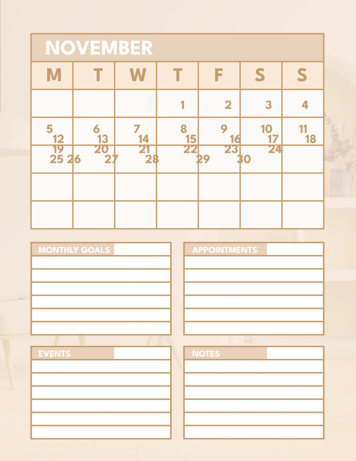Free Interior Design Monthly Planner Template to Edit Online
