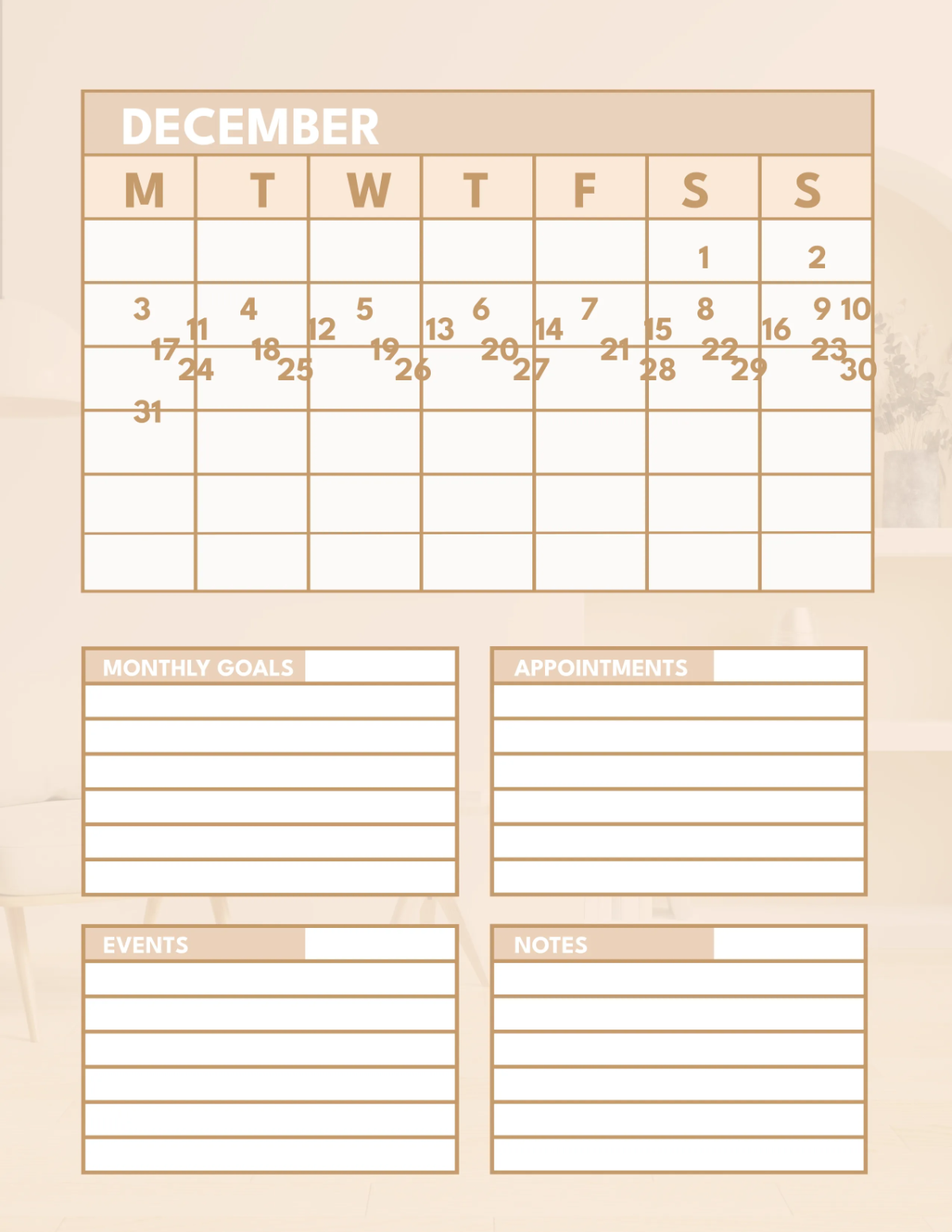 Free Interior Design Monthly Planner Template to Edit Online