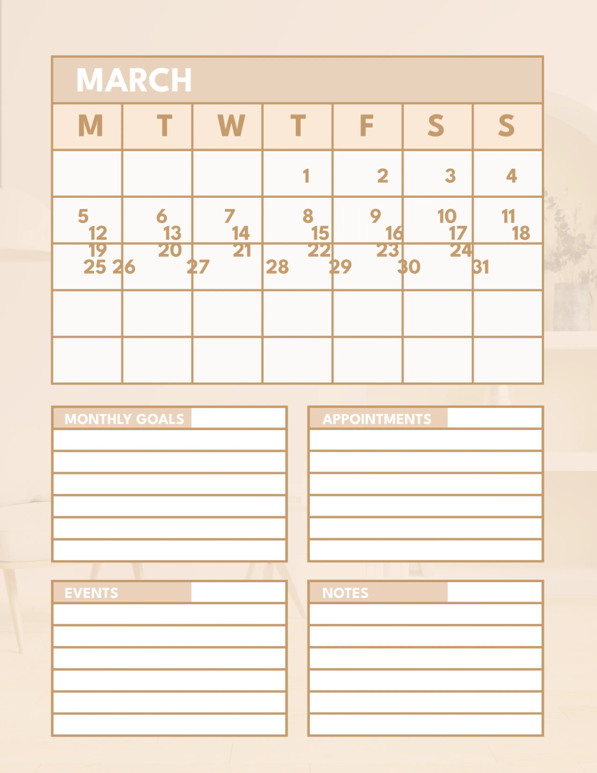 Free Interior Design Monthly Planner Template to Edit Online