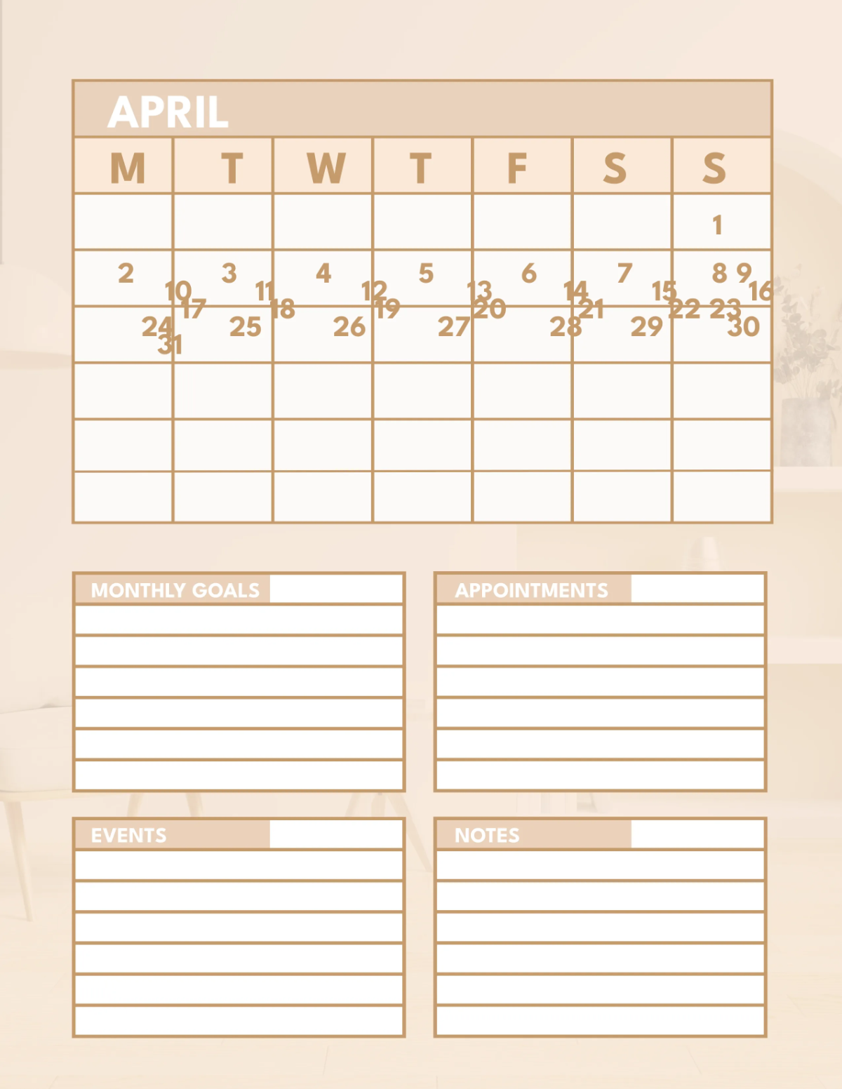 Free Interior Design Monthly Planner Template to Edit Online