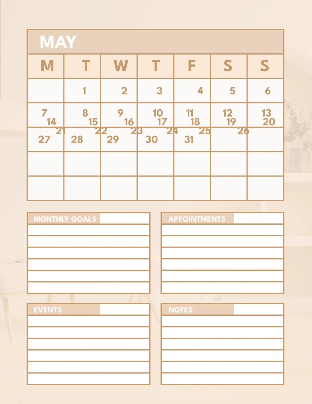 Free Interior Design Monthly Planner Template to Edit Online