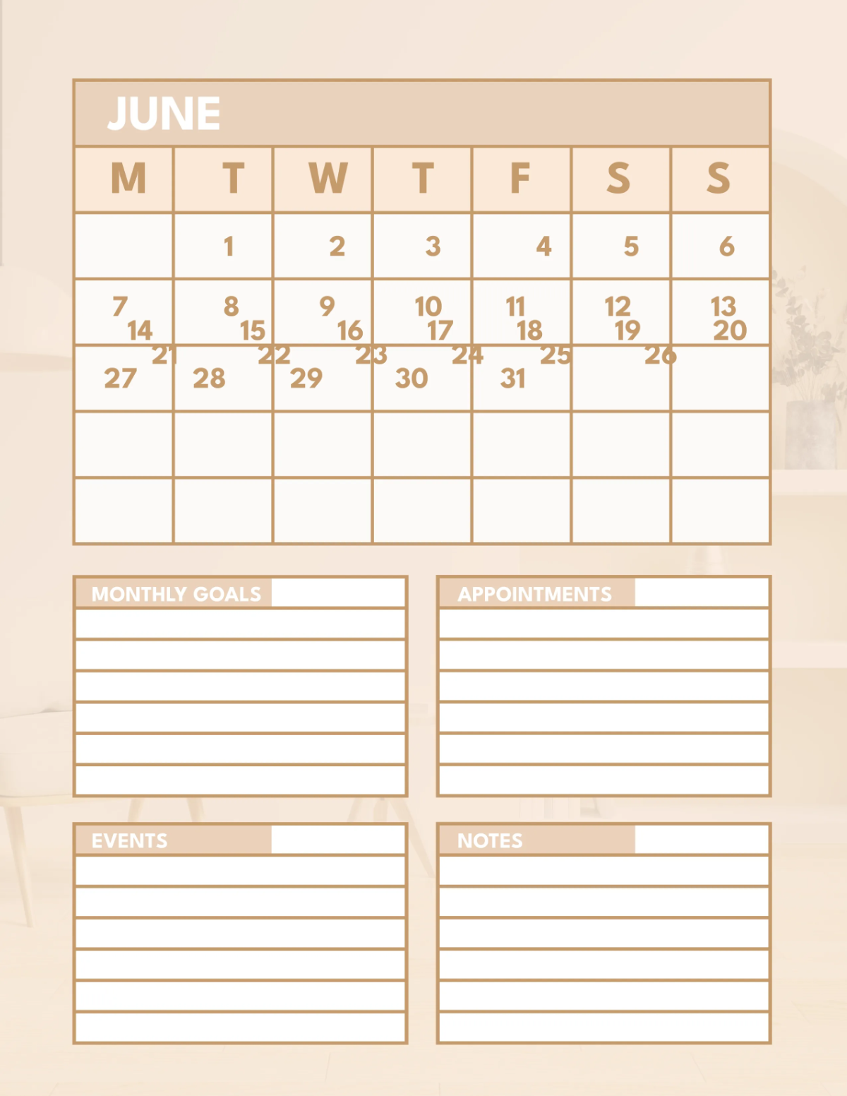 Free Interior Design Monthly Planner Template to Edit Online