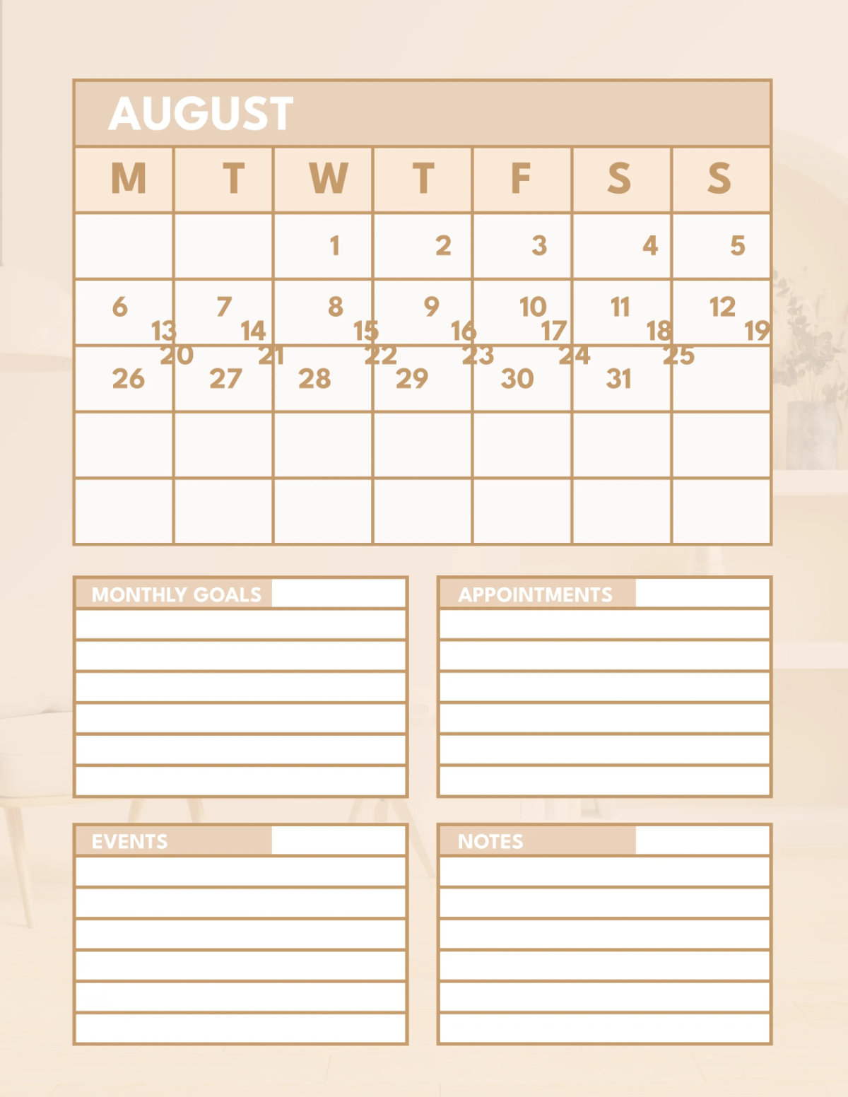 Free Interior Design Monthly Planner Template to Edit Online