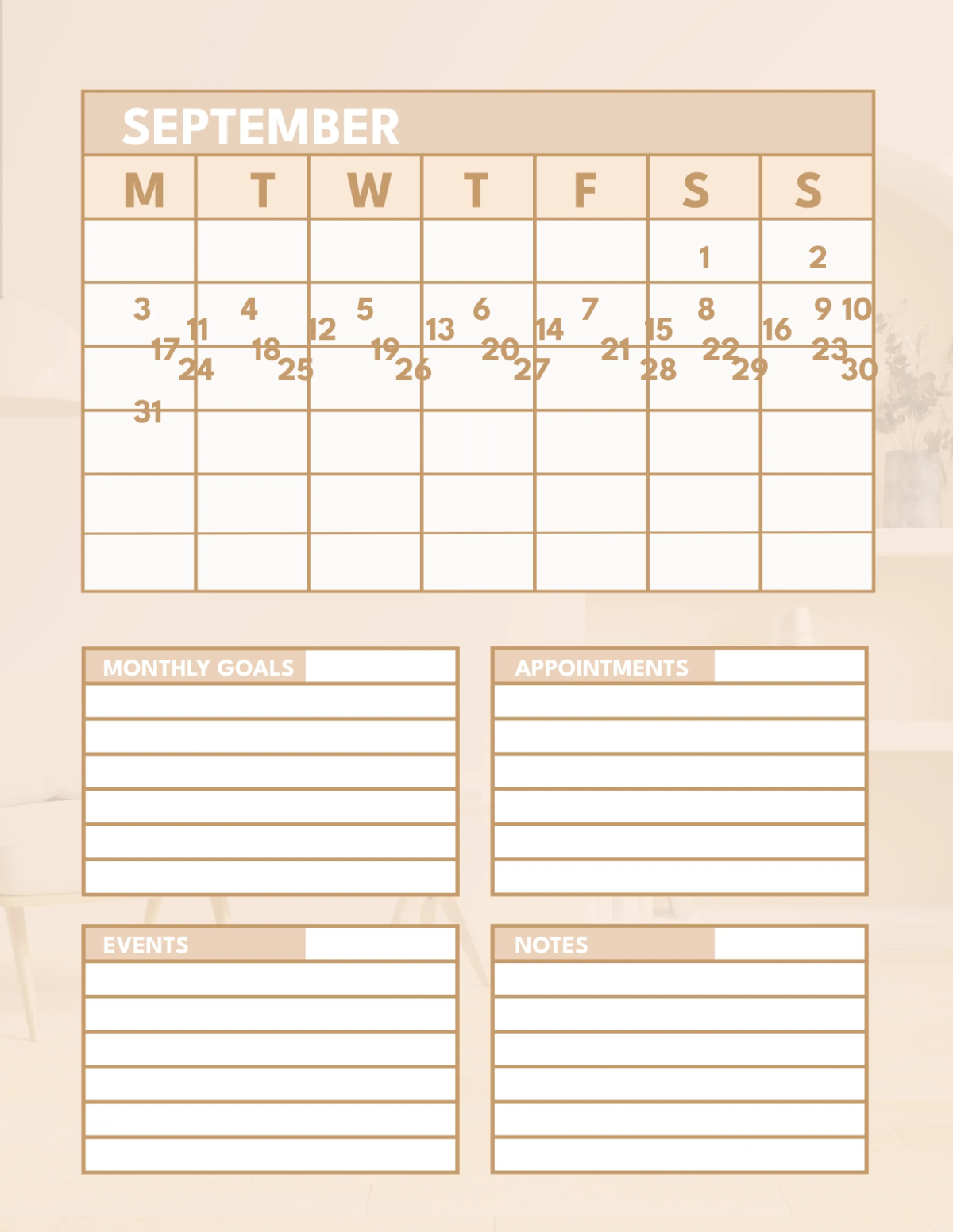 Free Interior Design Monthly Planner Template to Edit Online