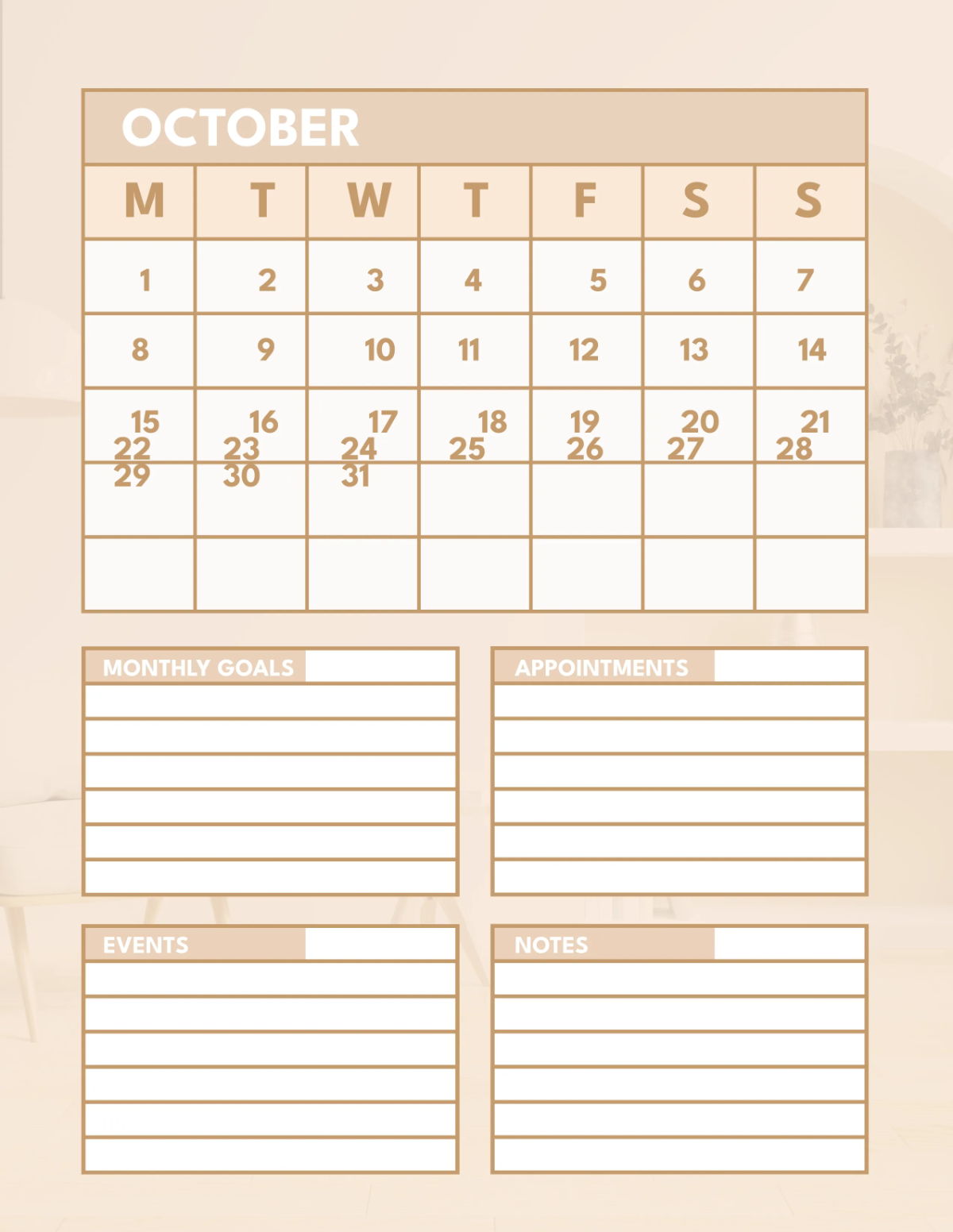 Free Interior Design Monthly Planner Template to Edit Online