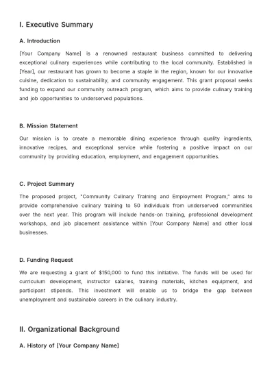 Free Restaurant Developing a Grant Proposal Template to Edit Online