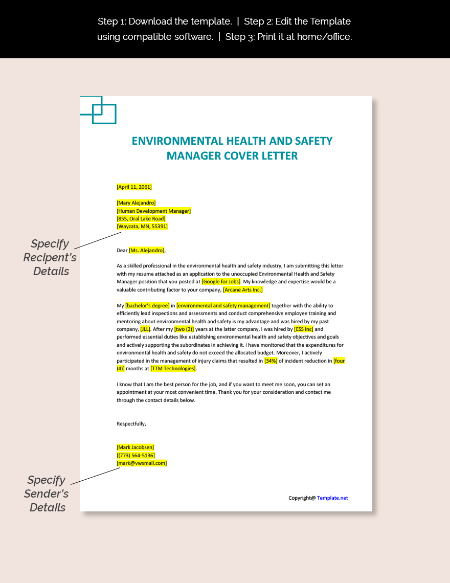 Environmental Health And Safety Manager Cover Letter