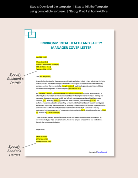 cover letter for health safety and environment officer