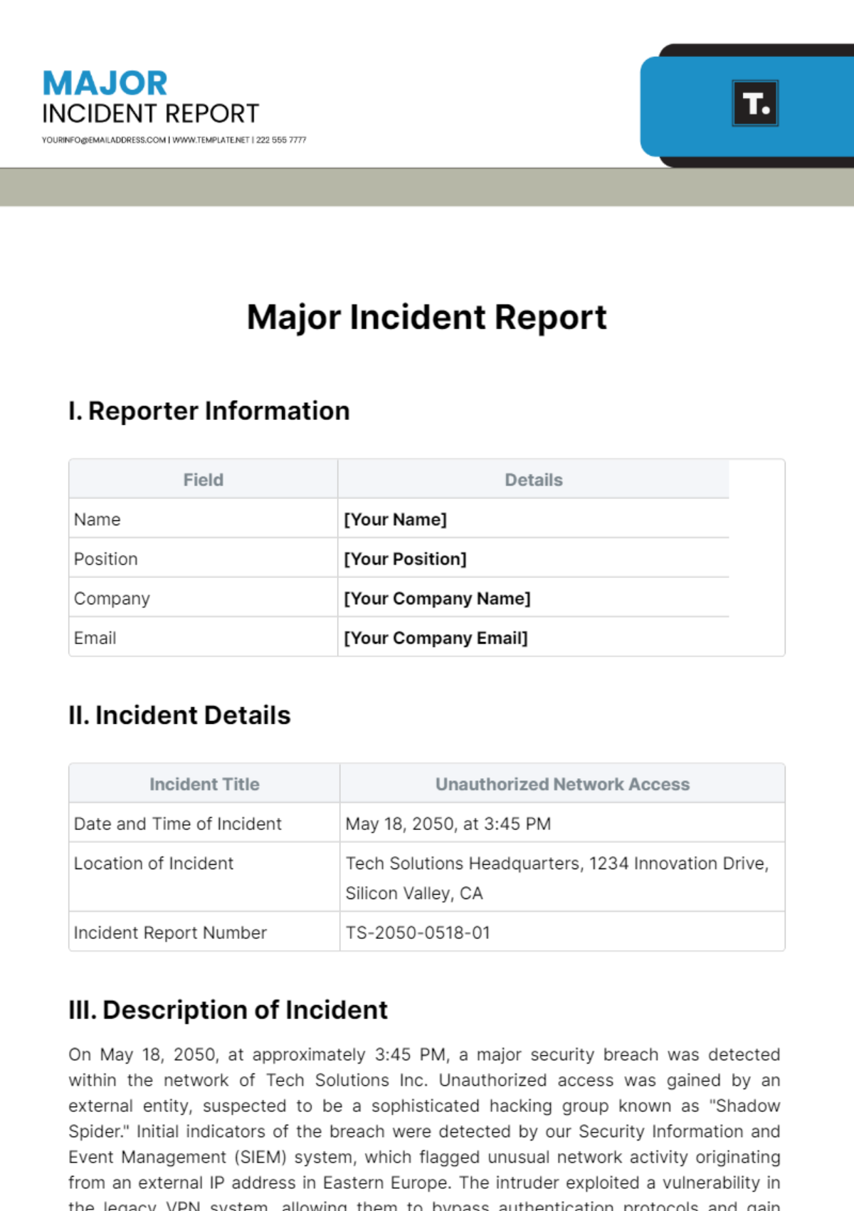 Major Incident Report Template - Edit Online & Download Example ...