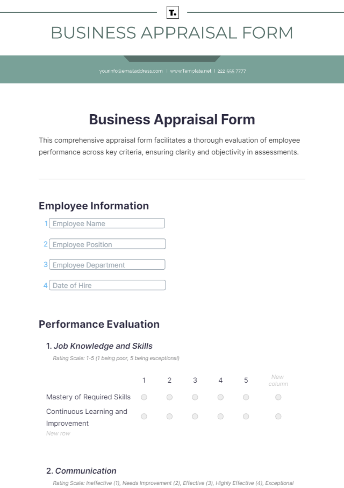 Business Appraisal Form Template - Edit Online & Download