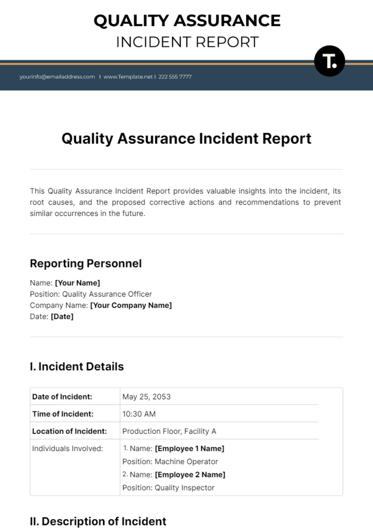 Quality Assurance Incident Report Template - Edit Online & Download