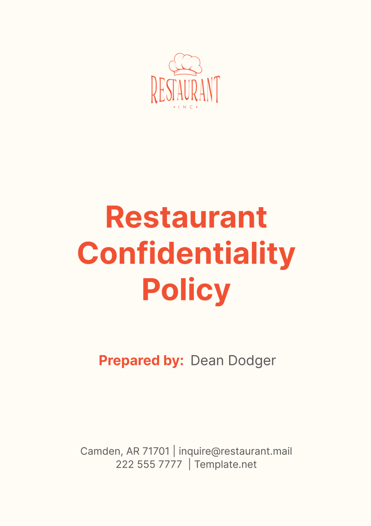 Restaurant Confidentiality Policy Template - Edit Online & Download