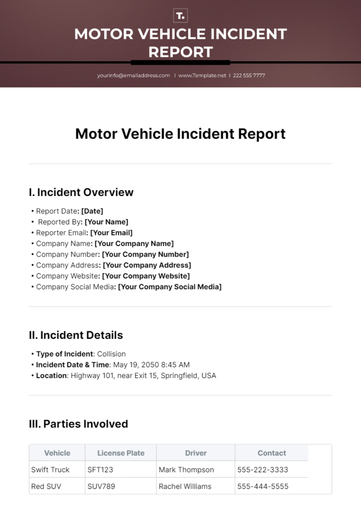 Motor Vehicle Incident Report Template - Edit Online & Download