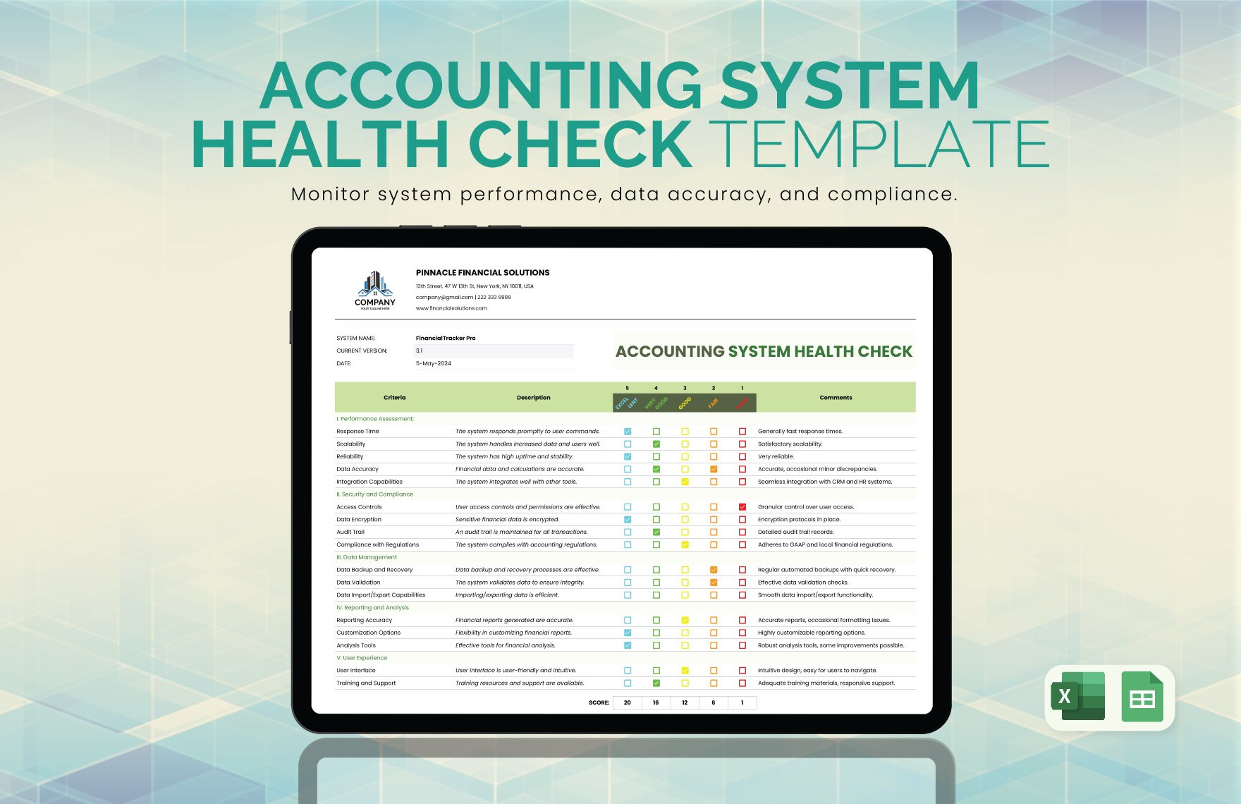 Accounting System Health Check Template in Excel, Google Sheets
