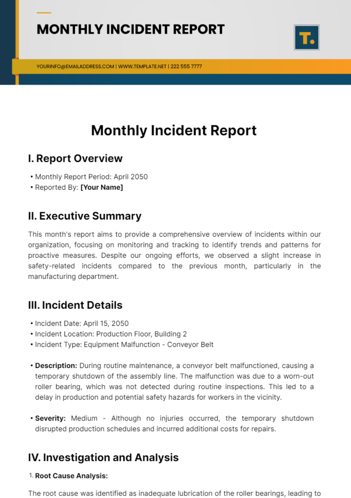 Monthly Incident Report Template - Edit Online & Download