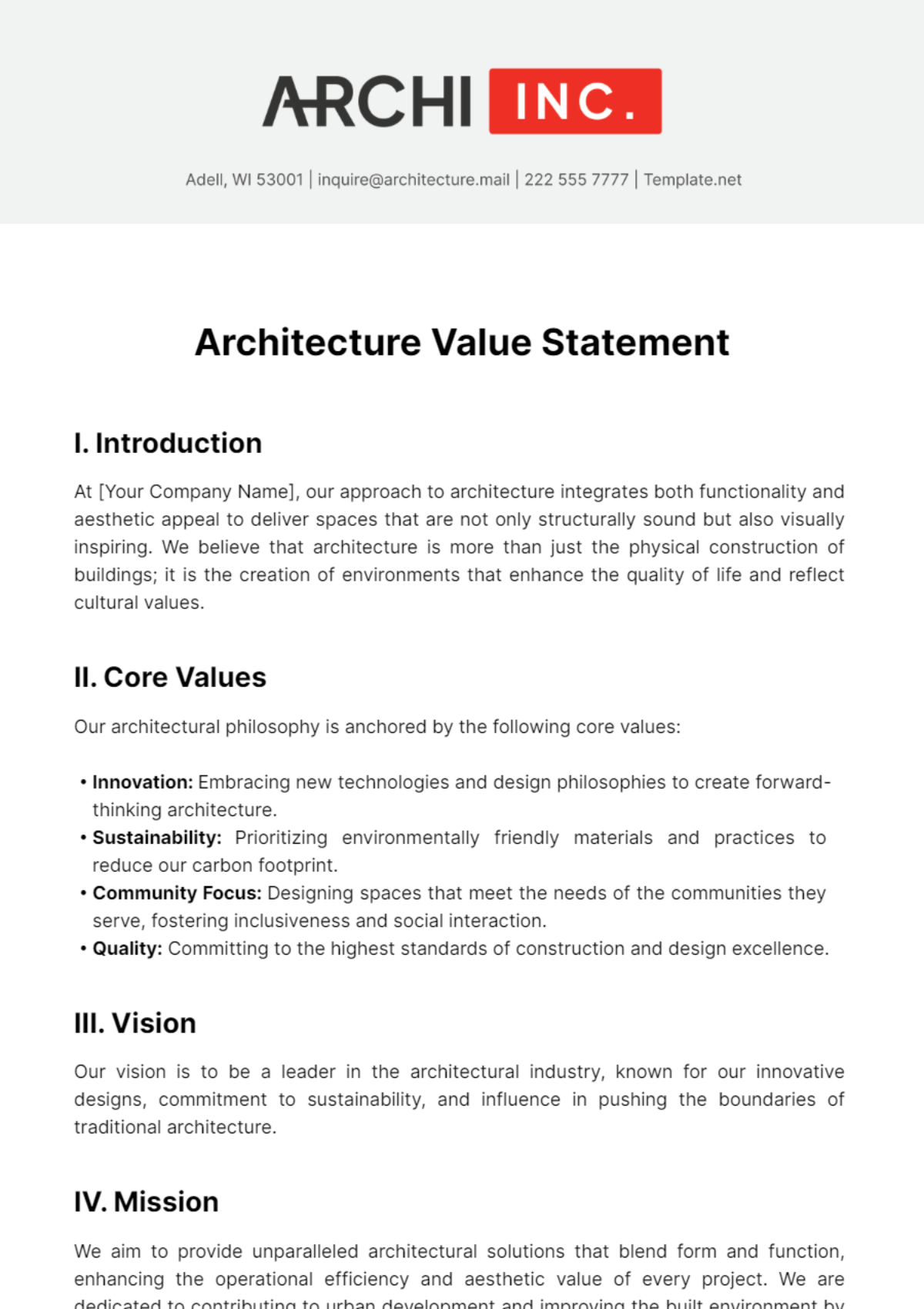 Architecture Value Statement Template - Edit Online & Download