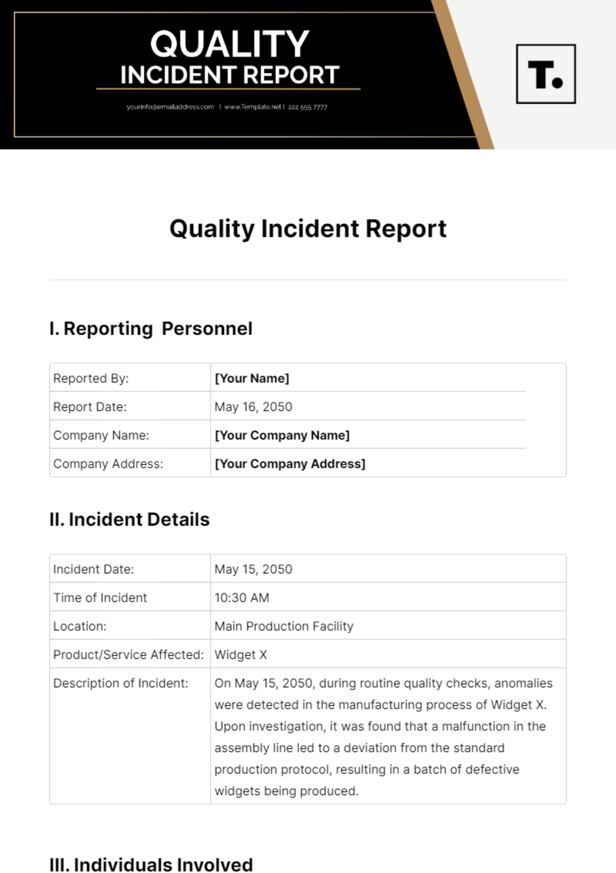 Quality Incident Report Template - Edit Online & Download