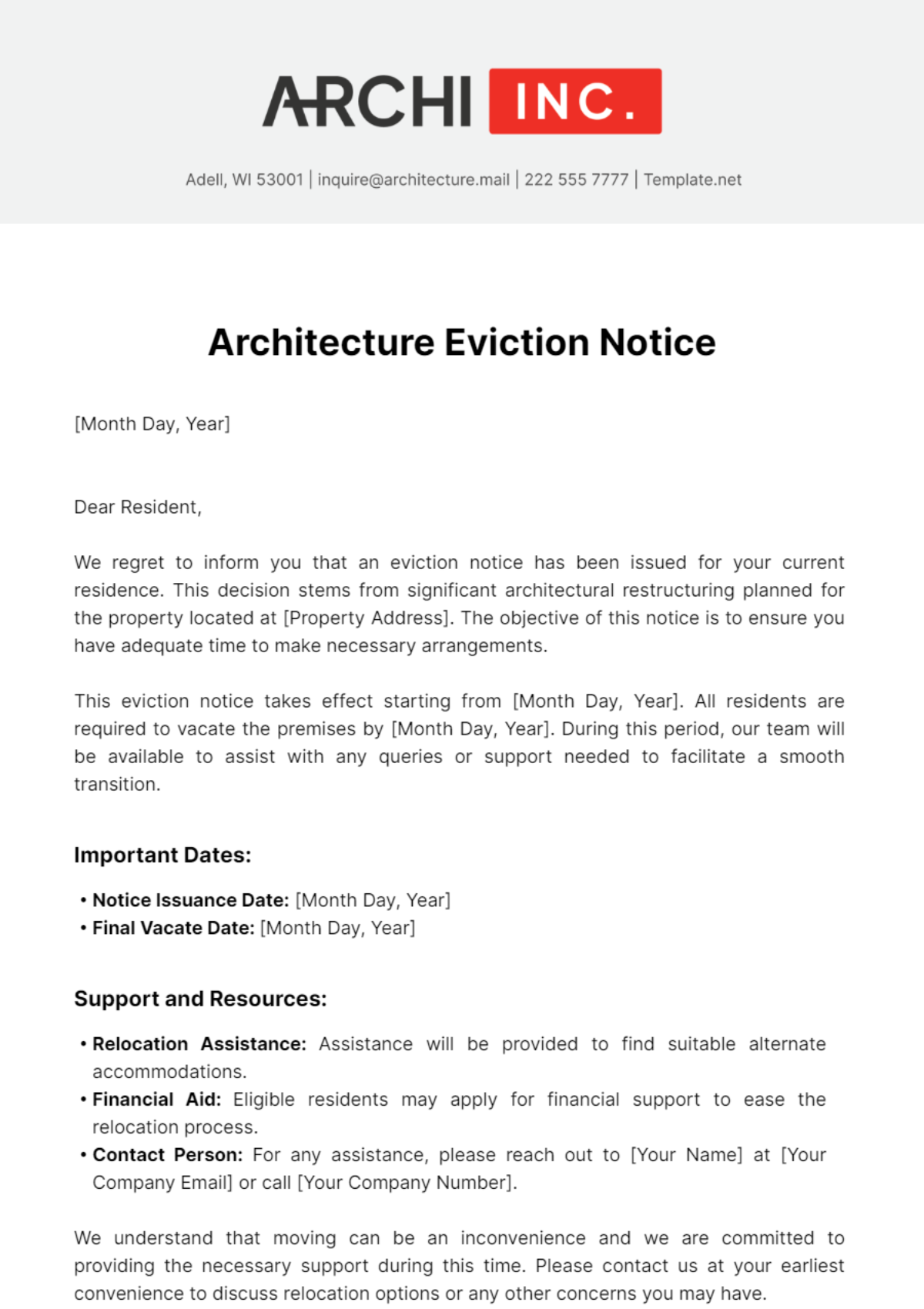 Free Architecture Eviction Notice Template