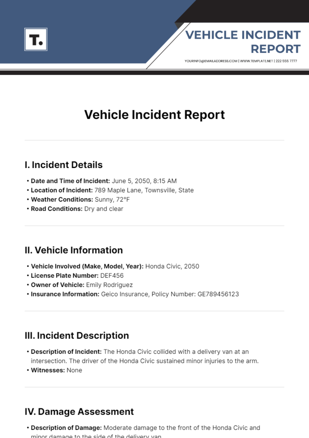 Vehicle Incident Report Template - Edit Online & Download