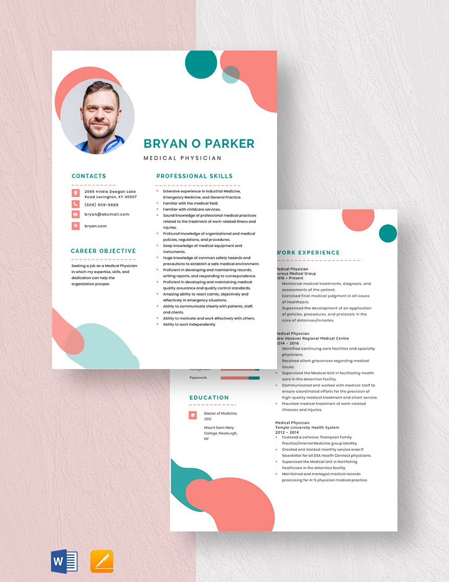 Medical Physician Resume in Pages, Word - Download | Template.net