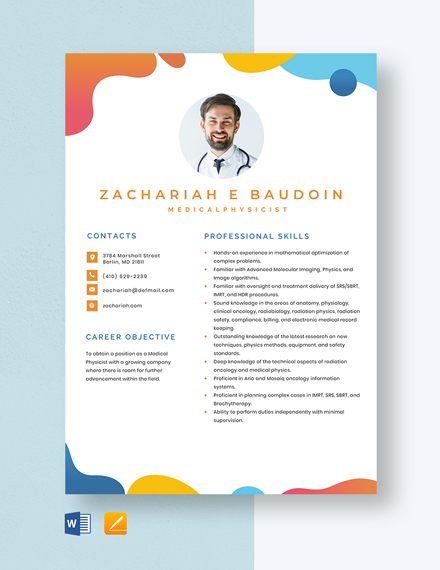 Free Medical Physicist Resume Template - Word, Apple Pages