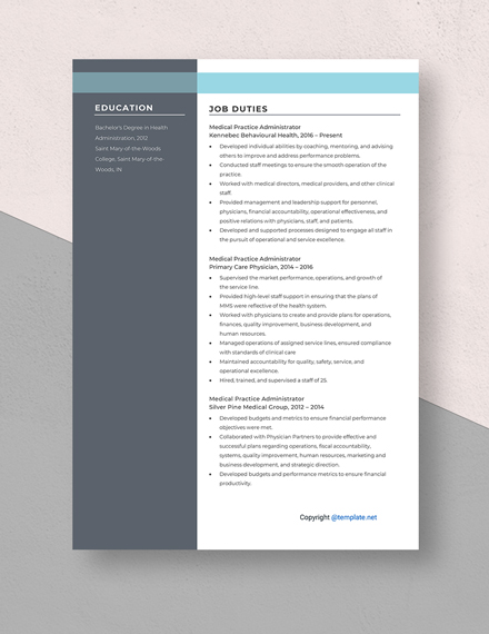 Medical Practice Administrator Resume Template - Word, Apple Pages ...