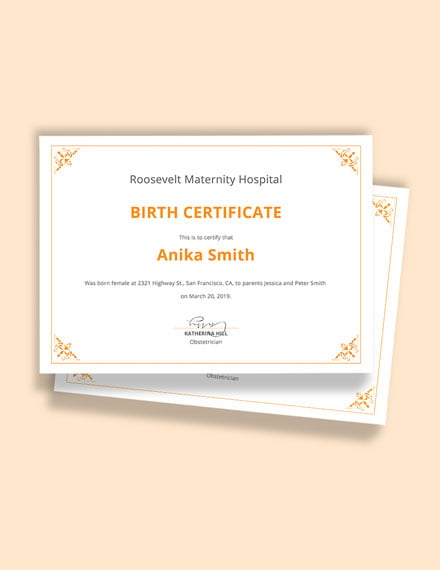 Official Birth Certificate - Google Docs, Illustrator, InDesign, Word, Apple Pages, PSD, Publisher