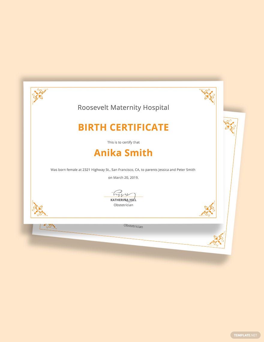 Official Birth Certificate Template Google Docs, Illustrator