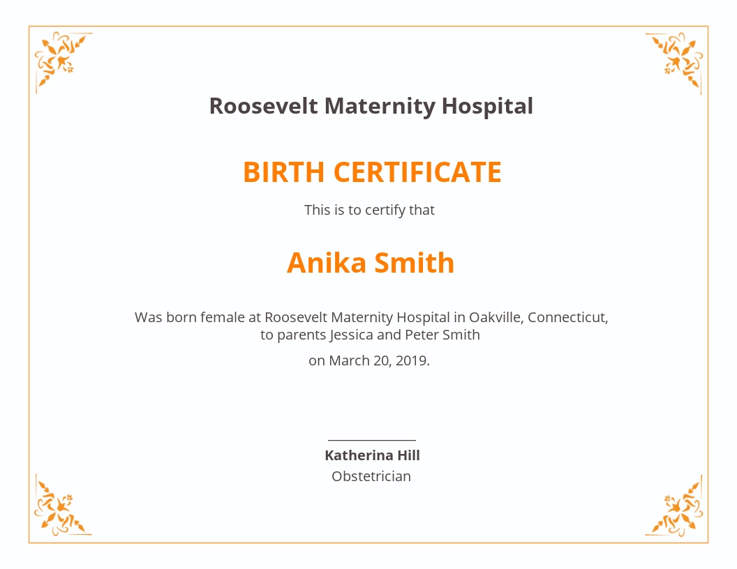 Free Official Birth Certificate Template.jpe