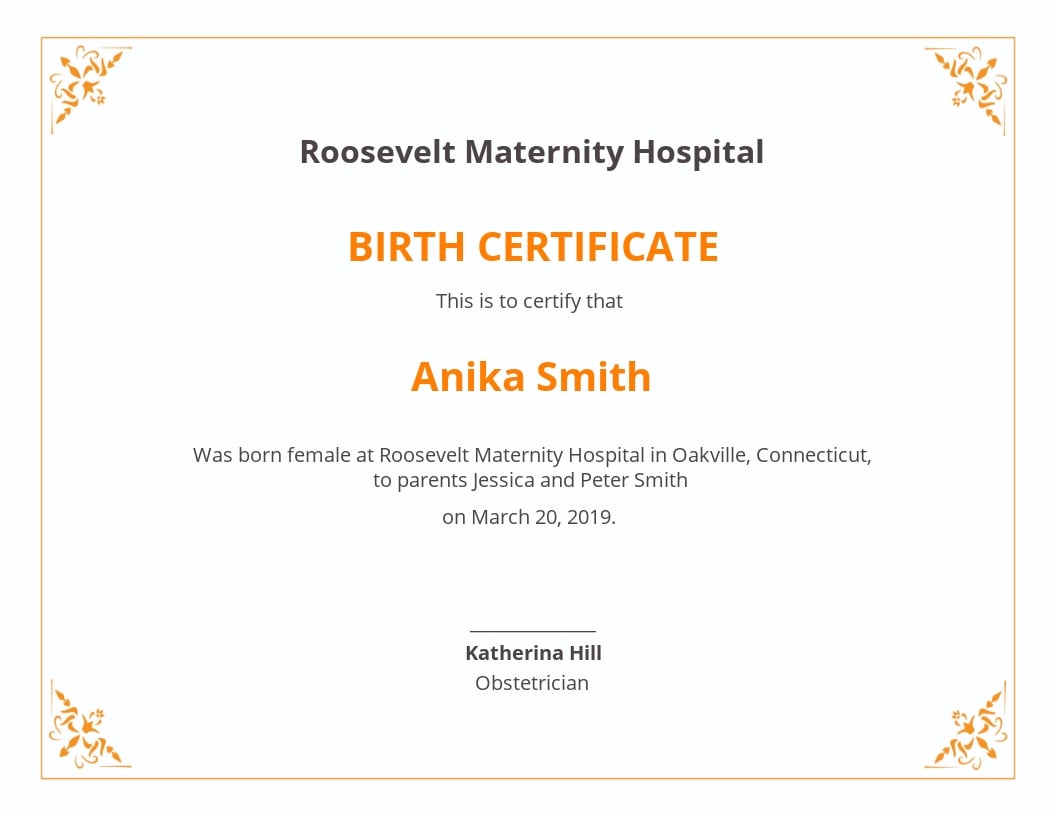 Official Birth Certificate Template - Google Docs, Illustrator, InDesign, Word, Apple Pages, PSD, Publisher