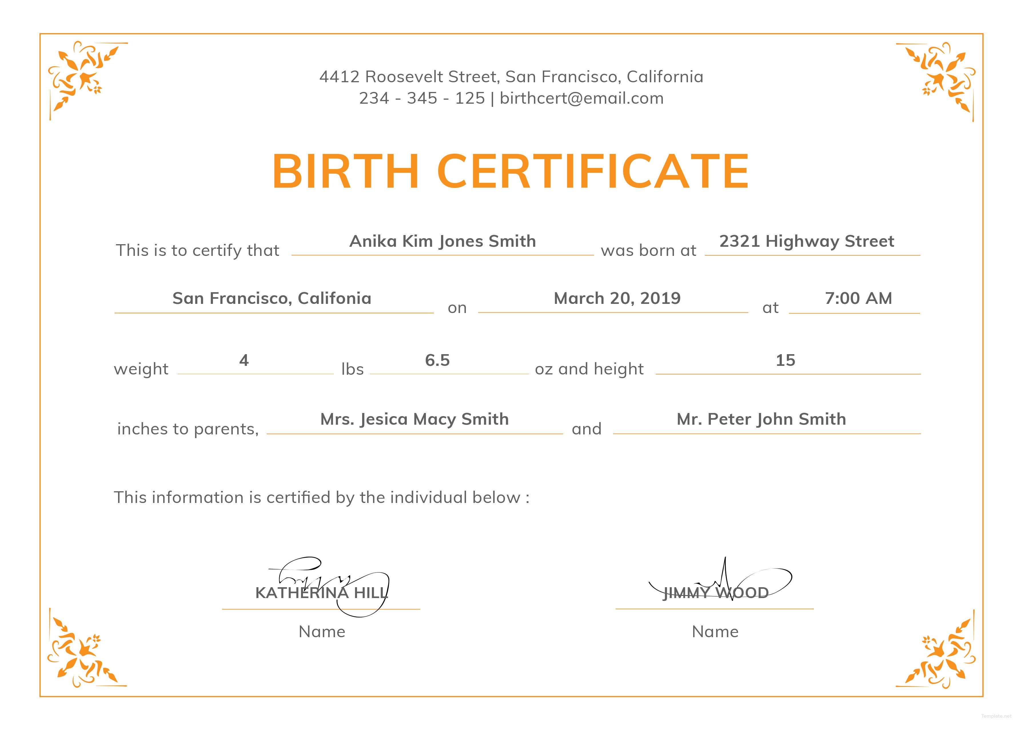 Free Official Birth Certificate Template in PSD MS Word Publisher