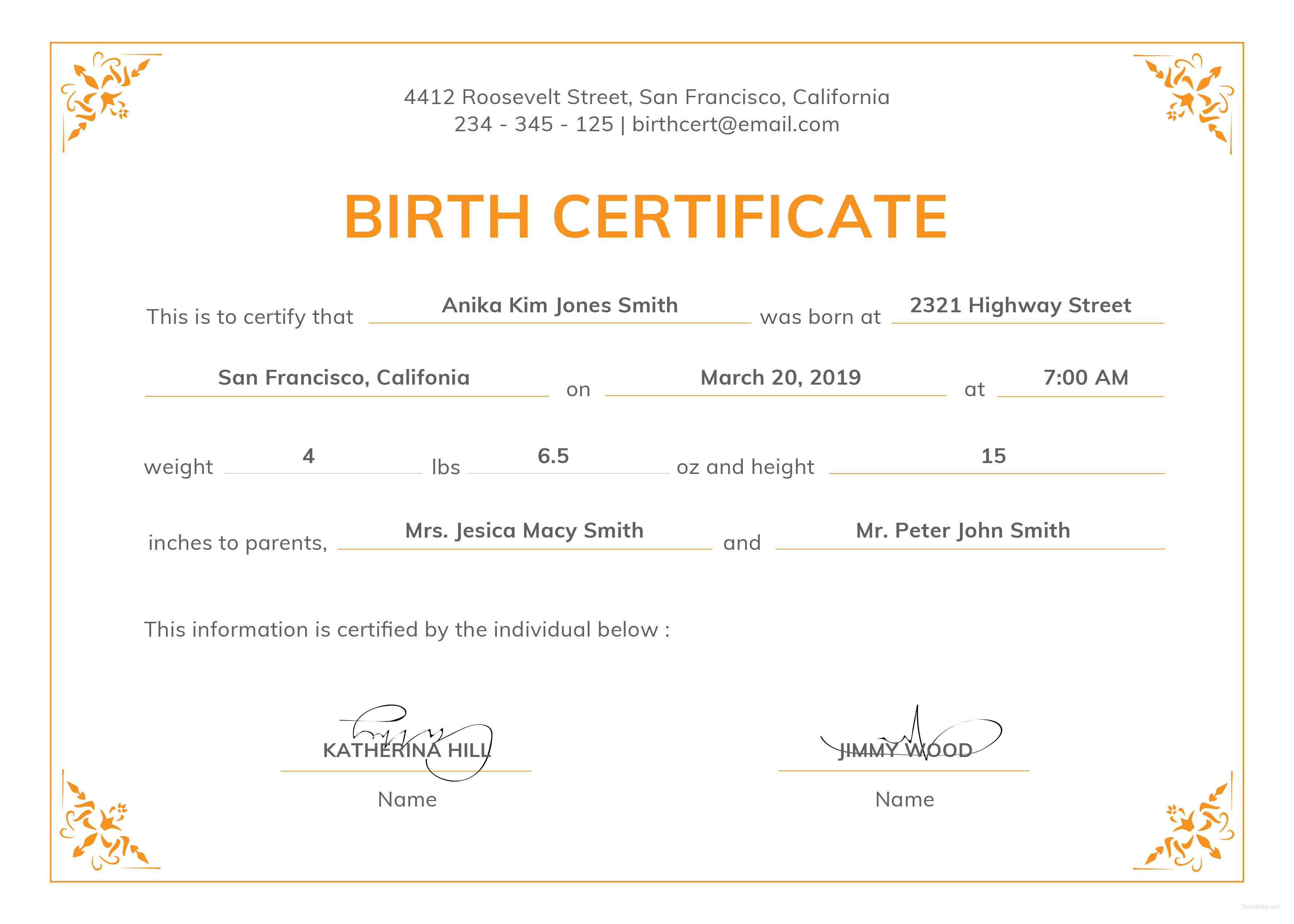 Official Birth Certificate Template