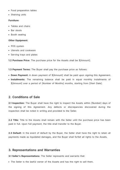 Free Restaurant Conditional Sale Agreement Template to Edit Online