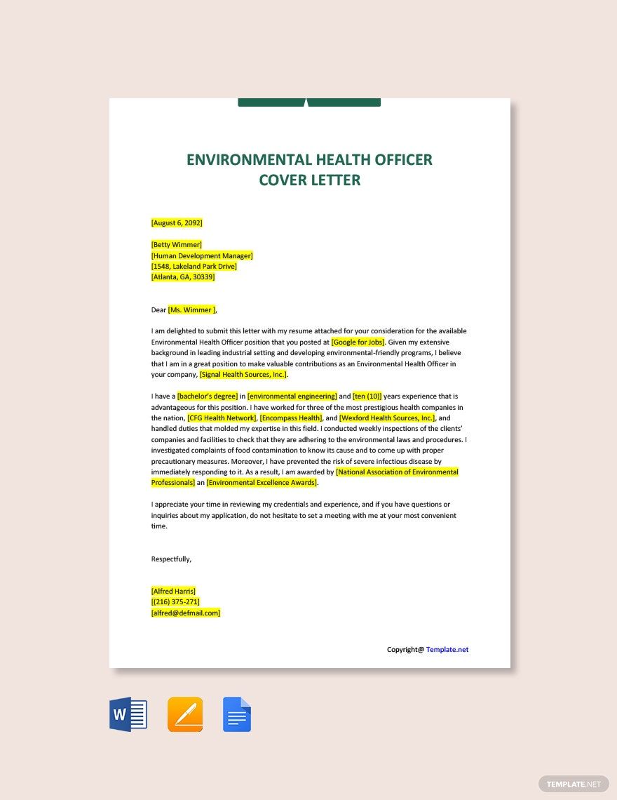 Environmental Health Officer Cover Letter Template Google Docs Word 