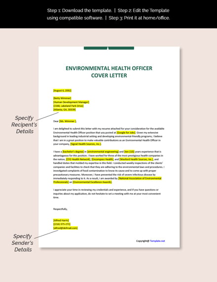 Environmental Health Officer Cover Letter Template