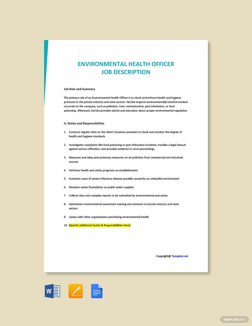 Environmental Health Assistant Job Description