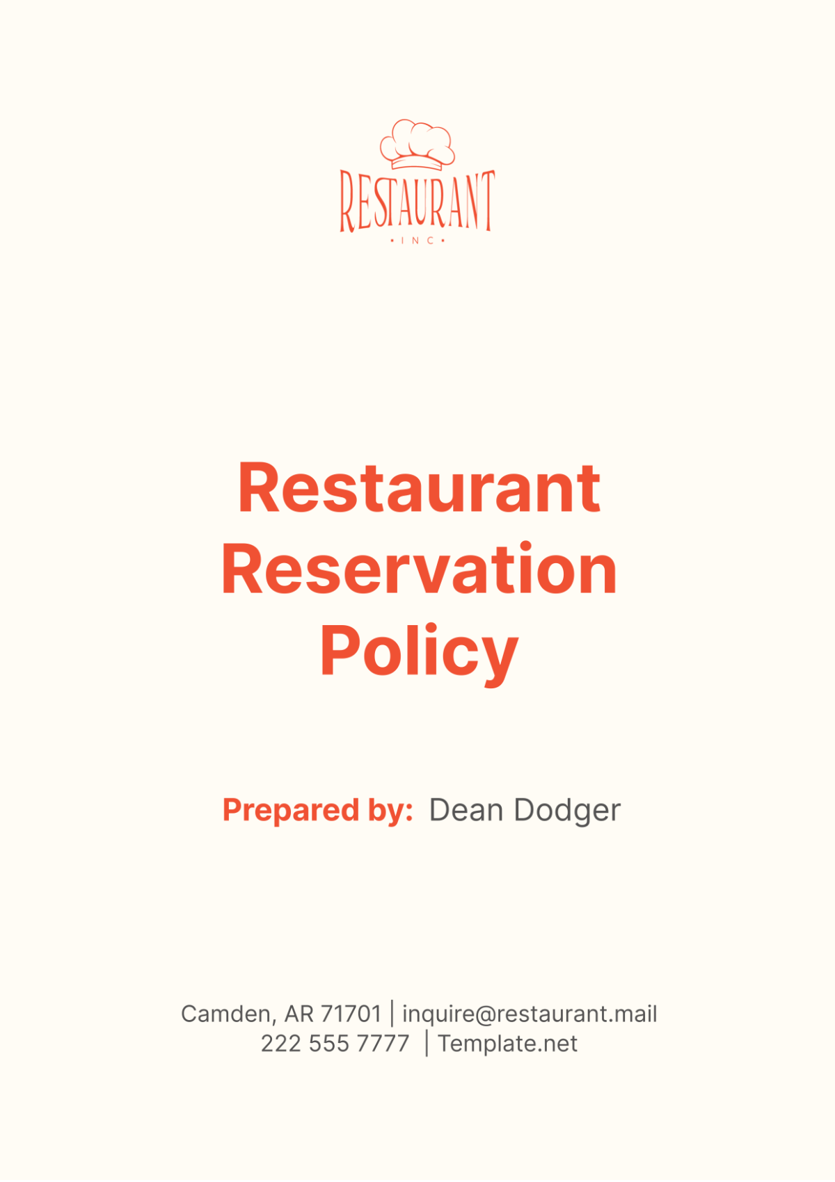 Restaurant Reservation Policy Template - Edit Online & Download