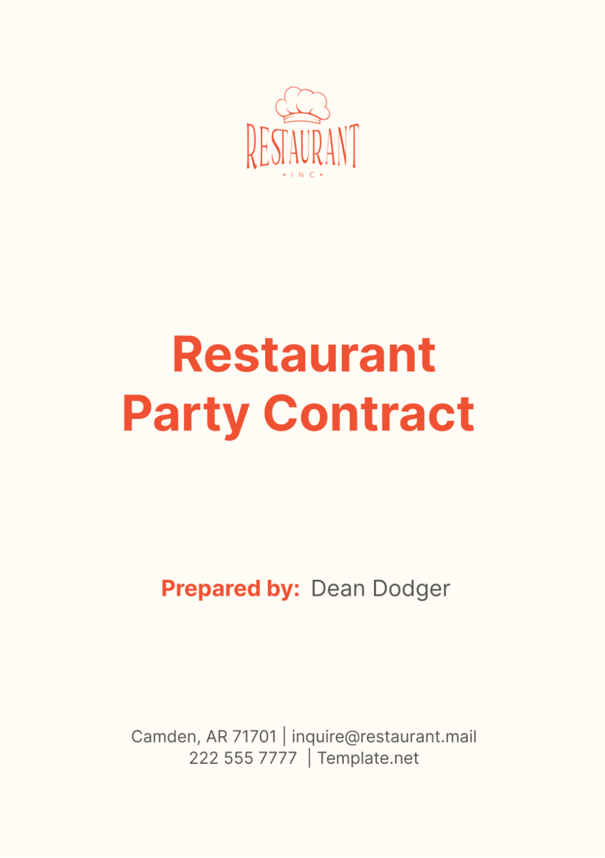 Free Restaurant Party Contract Template