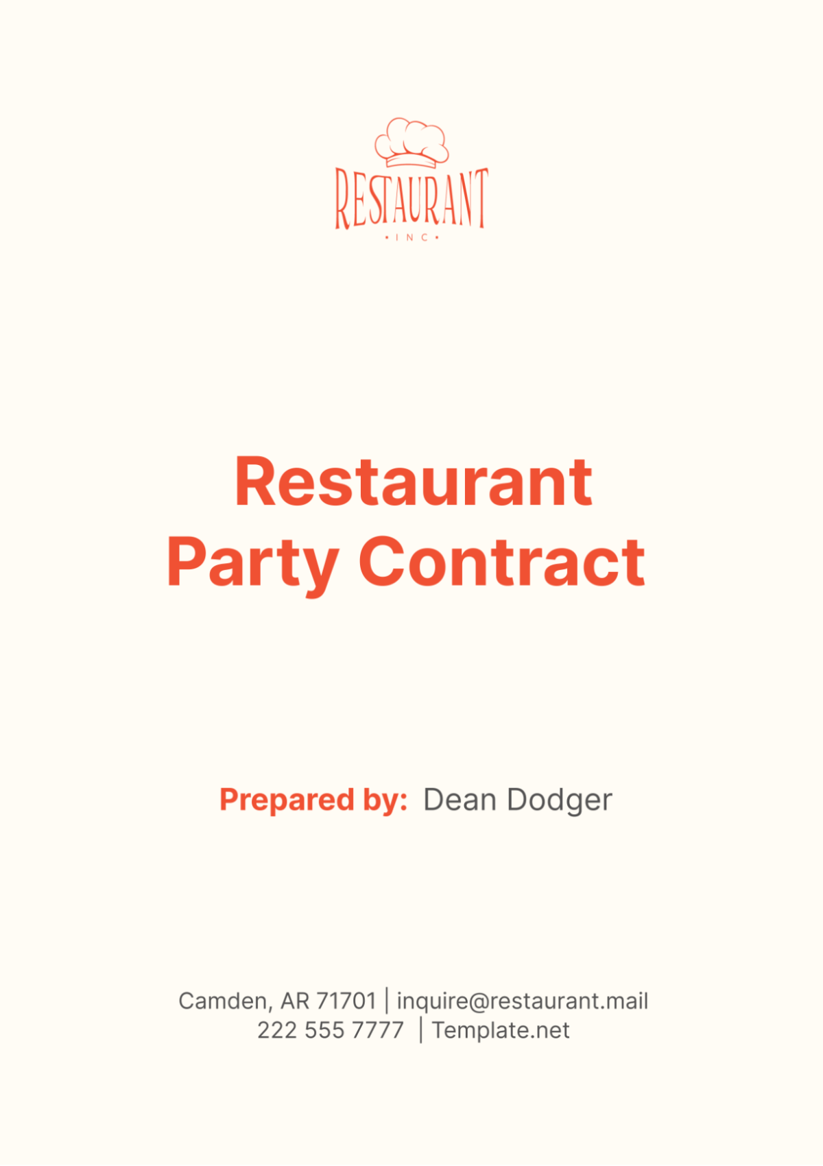 Restaurant Party Contract Template - Edit Online & Download