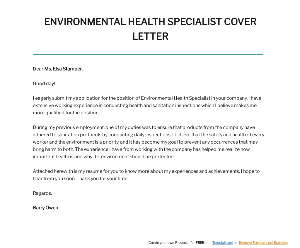 application letter for environmental technician
