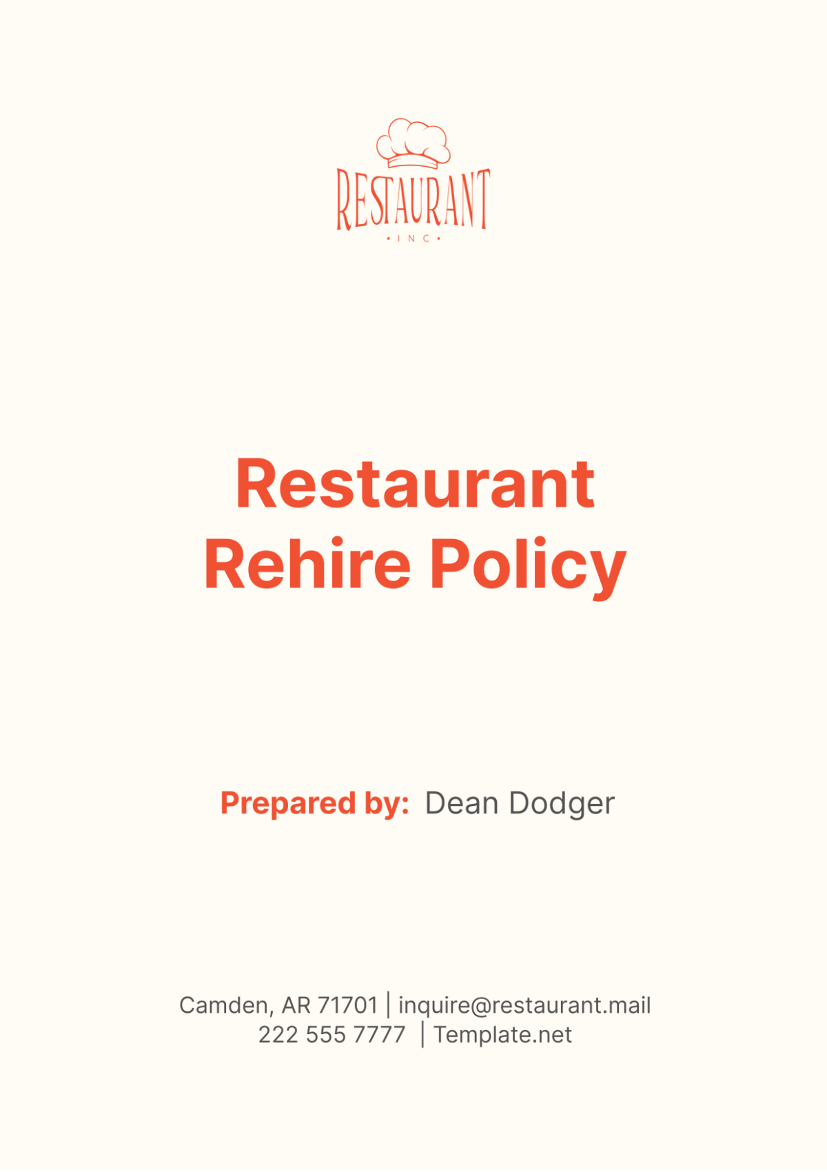 Restaurant Rehire Policy Template