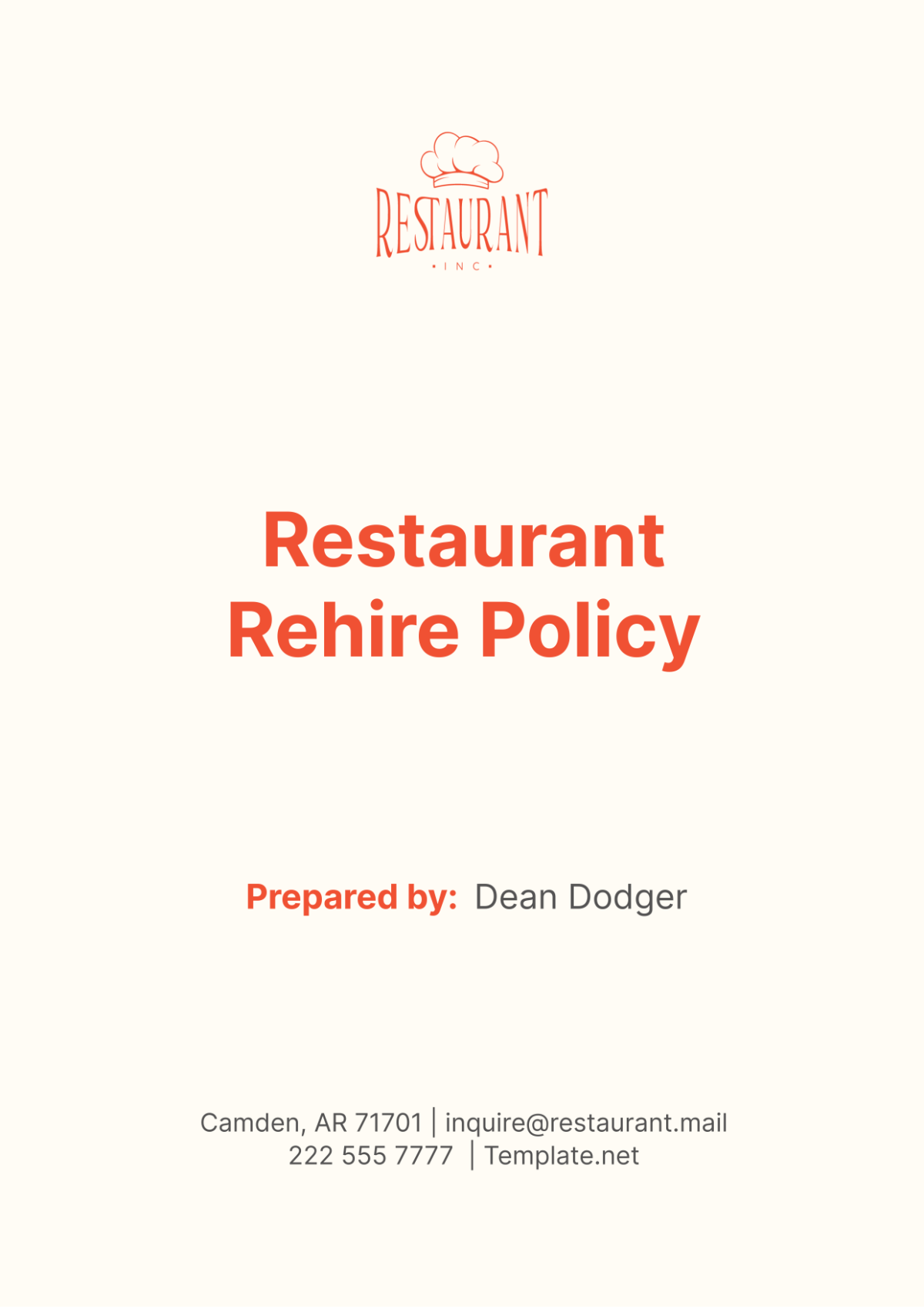 Restaurant Rehire Policy Template - Edit Online & Download