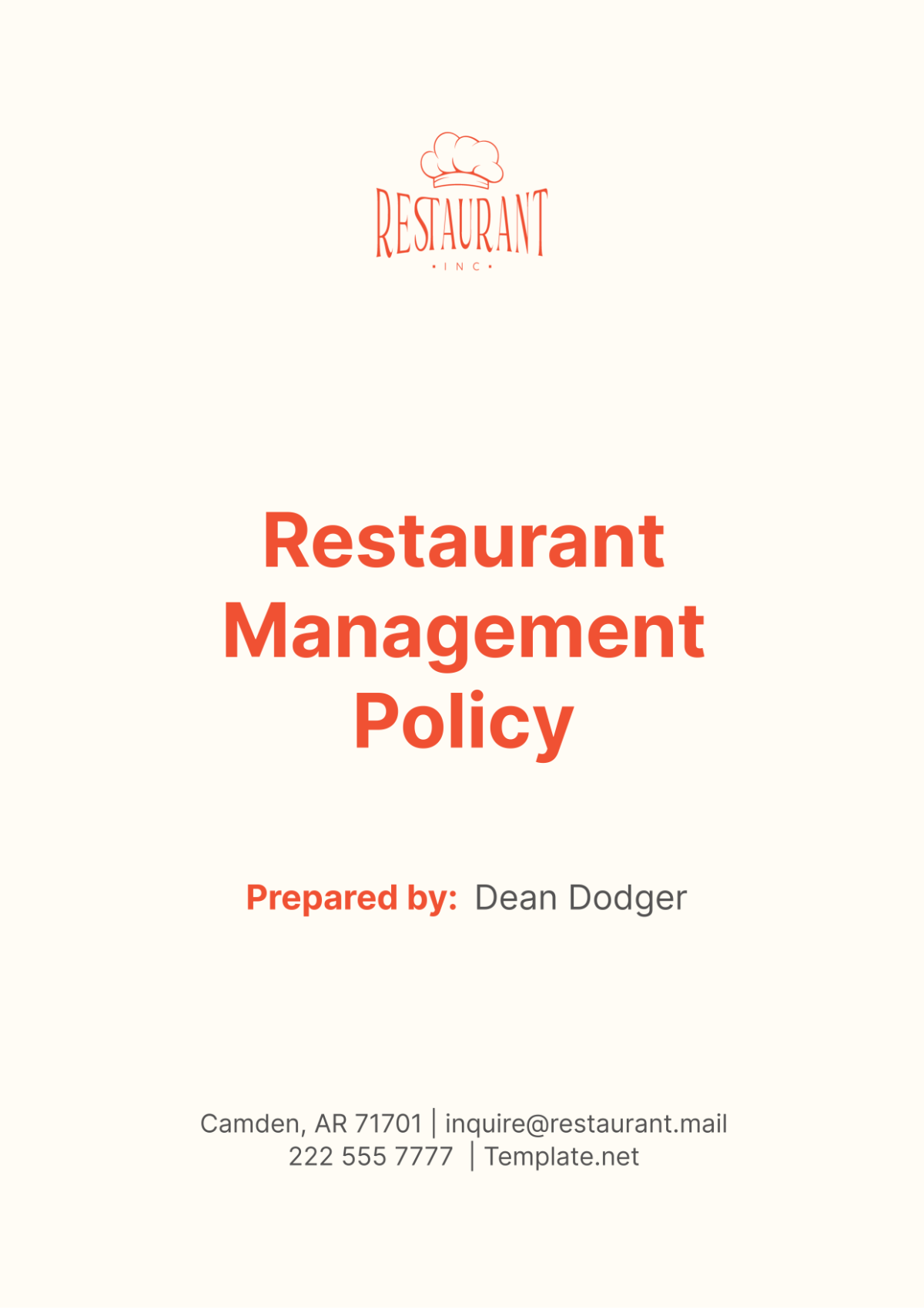 Restaurant Management Policy Template - Edit Online & Download