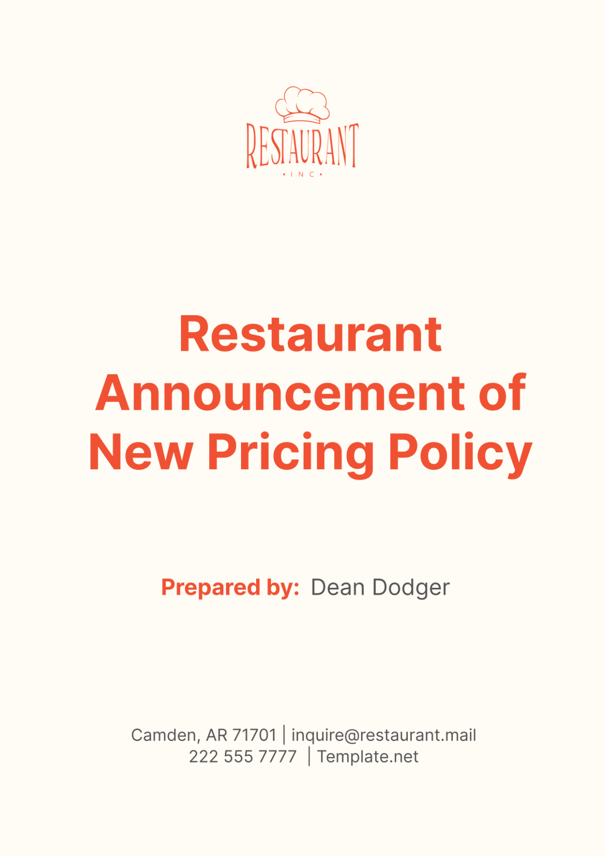 Restaurant Announcement of New Pricing Policy Template - Edit Online & Download