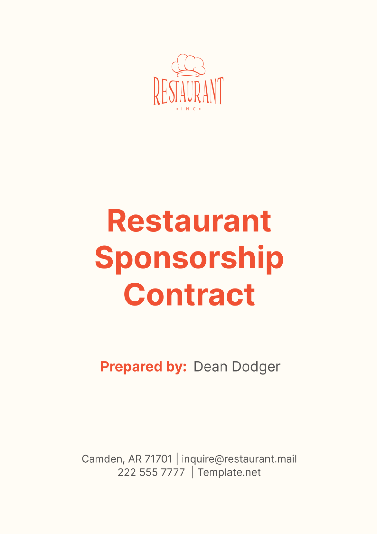 Restaurant Sponsorship Contract Template