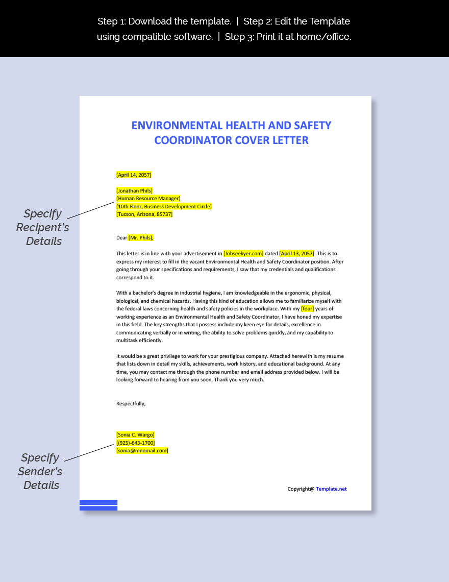 Environmental Health And Safety Coordinator Cover Letter
