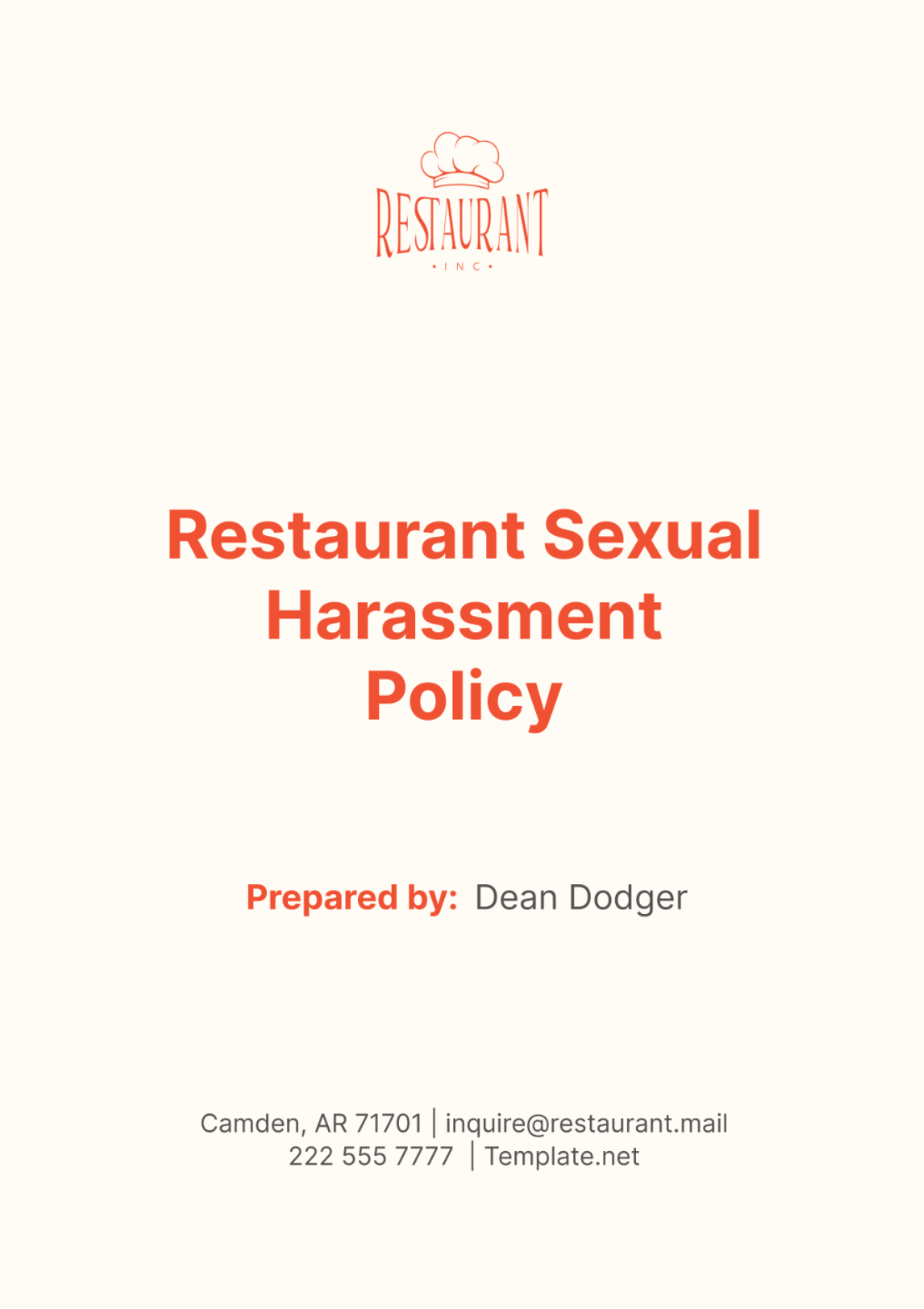 Restaurant Sexual Harassment Policy Template - Edit Online & Download