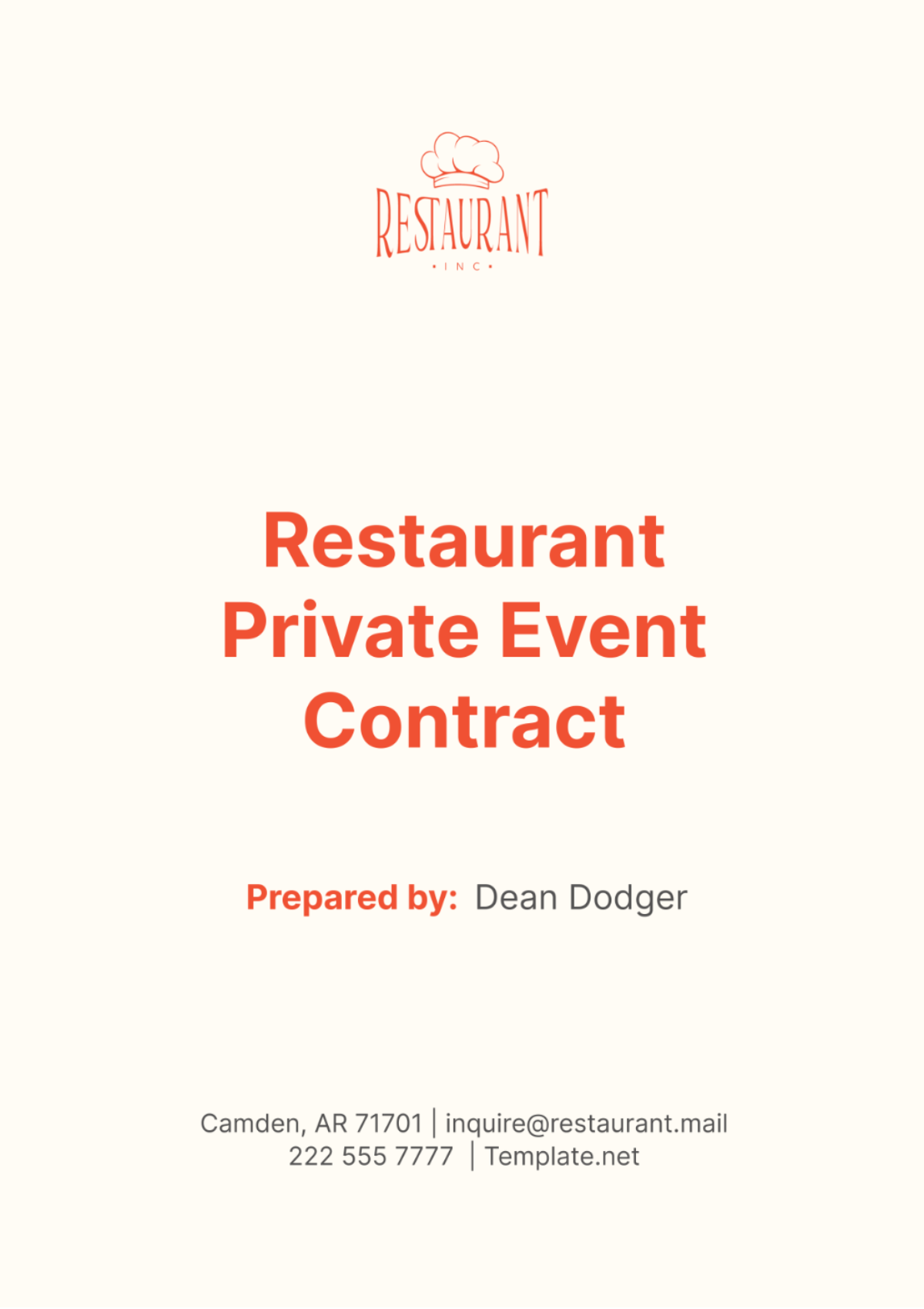 Free Restaurant Private Event Contract Template